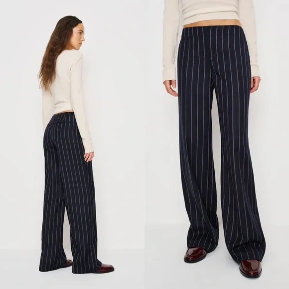 REFORMATION NEW Vida Low Rise Pants in Navy Red Stripe 8 - Picture 1 of 6